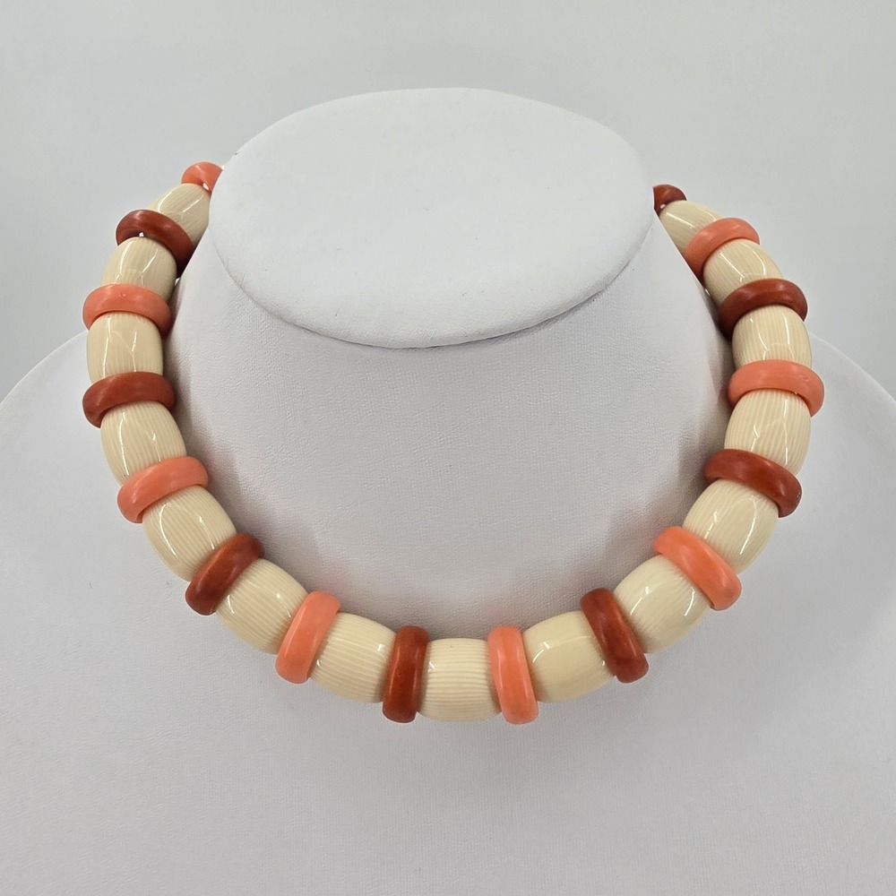 Vintage Napier Chunky Bead Necklace Cream Coral Terracotta Lucite choker
